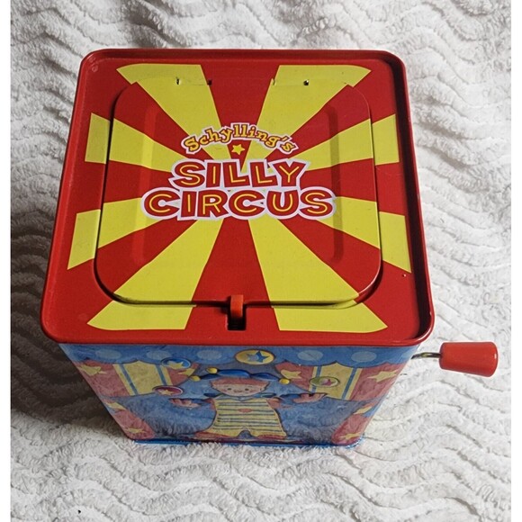 RETRO Schylling's Silly Circus JACK-In-The-BOX Tin Toy Musical Pop-Up CLOWN EuC - Picture 2 of 8
